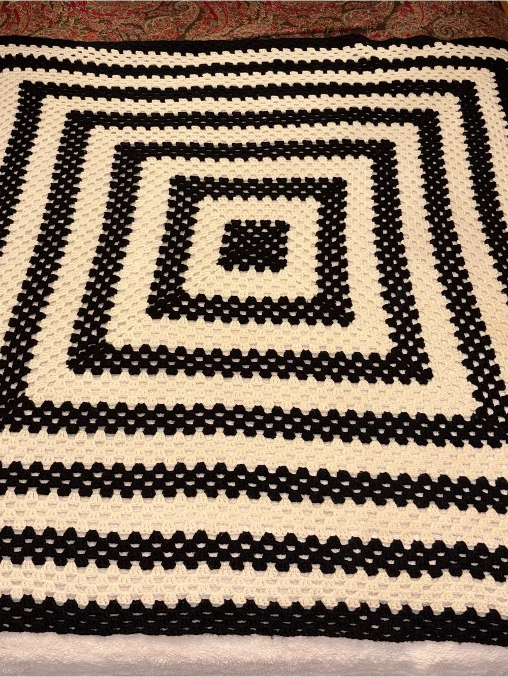 Handmade Black and White Crochet Throw - Home Accents